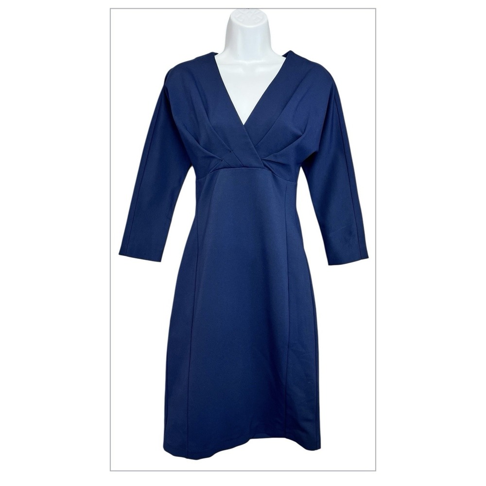 Piazza Sempione blue pleated stretch viscose jersey v-neck dress Italy 40 / US 4